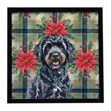 Load image into Gallery viewer, Black Portuguese Water Dog Christmas PoinsettIas Framed Metal Print