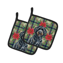 Load image into Gallery viewer, Black Portuguese Water Dog Christmas PoinsettIas Pair of Pot Holders