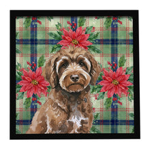 Load image into Gallery viewer, Brown Portuguese Water Dog Christmas PoinsettIas Framed Metal Print