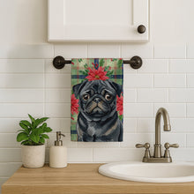 Load image into Gallery viewer, Black Pug Christmas PoinsettIas Kitchen Towel