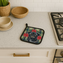 Load image into Gallery viewer, Black Pug Christmas PoinsettIas Pair of Pot Holders