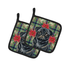 Load image into Gallery viewer, Black Pug Christmas PoinsettIas Pair of Pot Holders