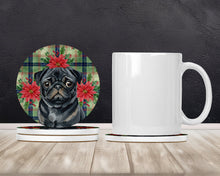 Load image into Gallery viewer, Black Pug Christmas PoinsettIas Large Sandstone Coasters Pack of 4