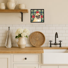 Load image into Gallery viewer, Fawn Pug Christmas PoinsettIas Framed Metal Print