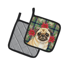 Load image into Gallery viewer, Fawn Pug Christmas PoinsettIas Pair of Pot Holders