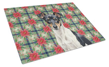 Load image into Gallery viewer, Black and White Rat Terrier Christmas PoinsettIas Glass Cutting Board