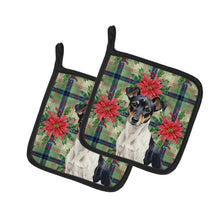 Load image into Gallery viewer, Black and White Rat Terrier Christmas PoinsettIas Pair of Pot Holders