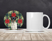 Load image into Gallery viewer, Black and White Rat Terrier Christmas PoinsettIas Large Sandstone Coasters Pack of 4