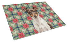 Load image into Gallery viewer, Chocolate and White Rat Terrier Christmas PoinsettIas Glass Cutting Board