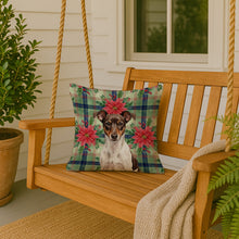 Load image into Gallery viewer, Chocolate and White Rat Terrier Christmas PoinsettIas Throw Pillow