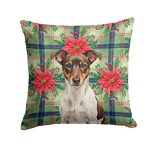 Load image into Gallery viewer, Chocolate and White Rat Terrier Christmas PoinsettIas Throw Pillow