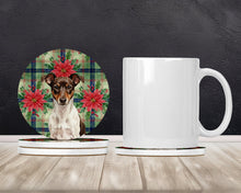 Load image into Gallery viewer, Chocolate and White Rat Terrier Christmas PoinsettIas Large Sandstone Coasters Pack of 4