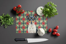 Load image into Gallery viewer, Tricolor Rat Terrier Christmas PoinsettIas Glass Cutting Board