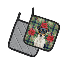 Load image into Gallery viewer, Tricolor Rat Terrier Christmas PoinsettIas Pair of Pot Holders