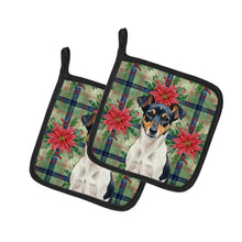 Load image into Gallery viewer, Tricolor Rat Terrier Christmas PoinsettIas Pair of Pot Holders