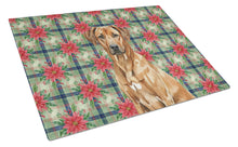 Load image into Gallery viewer, Rhodesian Ridgeback Christmas PoinsettIas Glass Cutting Board