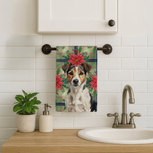 Load image into Gallery viewer, Tricolor Russell Terrier Christmas PoinsettIas Kitchen Towel