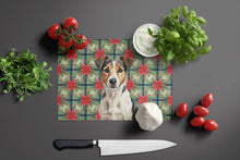 Load image into Gallery viewer, Tricolor Russell Terrier Christmas PoinsettIas Glass Cutting Board