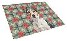 Load image into Gallery viewer, Tricolor Russell Terrier Christmas PoinsettIas Glass Cutting Board