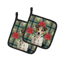 Load image into Gallery viewer, Tricolor Russell Terrier Christmas PoinsettIas Pair of Pot Holders