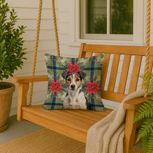 Load image into Gallery viewer, Tricolor Russell Terrier Christmas PoinsettIas Throw Pillow