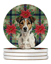 Load image into Gallery viewer, Tricolor Russell Terrier Christmas PoinsettIas Large Sandstone Coasters Pack of 4
