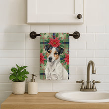 Load image into Gallery viewer, White with Black Markings Russell Terrier Christmas PoinsettIas Kitchen Towel