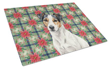 Load image into Gallery viewer, White with Black Markings Russell Terrier Christmas PoinsettIas Glass Cutting Board