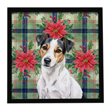 Load image into Gallery viewer, White with Black Markings Russell Terrier Christmas PoinsettIas Framed Metal Print