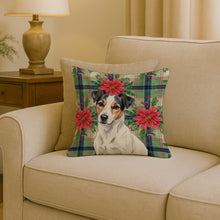 Load image into Gallery viewer, White with Black Markings Russell Terrier Christmas PoinsettIas Throw Pillow