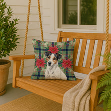 Load image into Gallery viewer, White with Black Markings Russell Terrier Christmas PoinsettIas Throw Pillow
