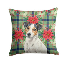Load image into Gallery viewer, White with Black Markings Russell Terrier Christmas PoinsettIas Throw Pillow