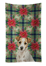 Load image into Gallery viewer, White with Tan Markings Russell Terrier Christmas PoinsettIas Kitchen Towel