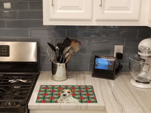Load image into Gallery viewer, White with Tan Markings Russell Terrier Christmas PoinsettIas Glass Cutting Board