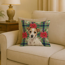 Load image into Gallery viewer, White with Tan Markings Russell Terrier Christmas PoinsettIas Throw Pillow