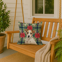 Load image into Gallery viewer, White with Tan Markings Russell Terrier Christmas PoinsettIas Throw Pillow