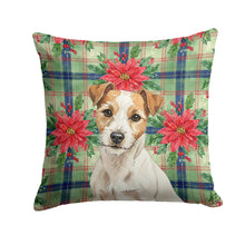 Load image into Gallery viewer, White with Tan Markings Russell Terrier Christmas PoinsettIas Throw Pillow