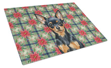 Load image into Gallery viewer, Black and Tan Russian Toy Christmas PoinsettIas Glass Cutting Board