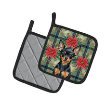 Load image into Gallery viewer, Black and Tan Russian Toy Christmas PoinsettIas Pair of Pot Holders