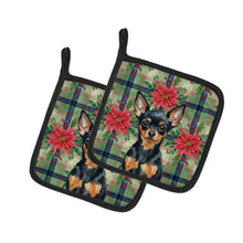Load image into Gallery viewer, Black and Tan Russian Toy Christmas PoinsettIas Pair of Pot Holders