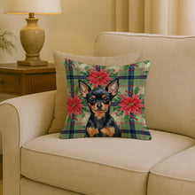 Load image into Gallery viewer, Black and Tan Russian Toy Christmas PoinsettIas Throw Pillow