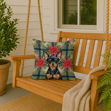 Load image into Gallery viewer, Black and Tan Russian Toy Christmas PoinsettIas Throw Pillow