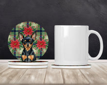 Load image into Gallery viewer, Black and Tan Russian Toy Christmas PoinsettIas Large Sandstone Coasters Pack of 4