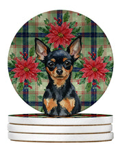 Load image into Gallery viewer, Black and Tan Russian Toy Christmas PoinsettIas Large Sandstone Coasters Pack of 4