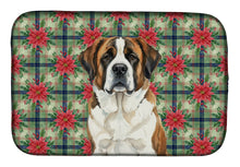 Load image into Gallery viewer, Brindle and White Saint Bernard Christmas PoinsettIas Dish Drying Mat