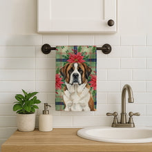 Load image into Gallery viewer, Brindle and White Saint Bernard Christmas PoinsettIas Kitchen Towel