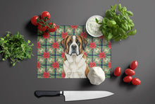 Load image into Gallery viewer, Brindle and White Saint Bernard Christmas PoinsettIas Glass Cutting Board