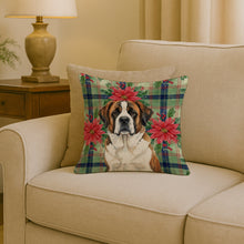 Load image into Gallery viewer, Brindle and White Saint Bernard Christmas PoinsettIas Throw Pillow