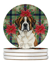 Load image into Gallery viewer, Brindle and White Saint Bernard Christmas PoinsettIas Large Sandstone Coasters Pack of 4