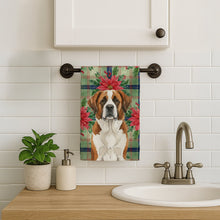 Load image into Gallery viewer, Brown and White Saint Bernard Christmas PoinsettIas Kitchen Towel